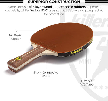 JET200 Ping Pong Paddle, Table Tennis Racket, Table Tennis Equipment for Beginners, Table Tennis Paddle with Wood Blade, Jet Basic Rubber Grips