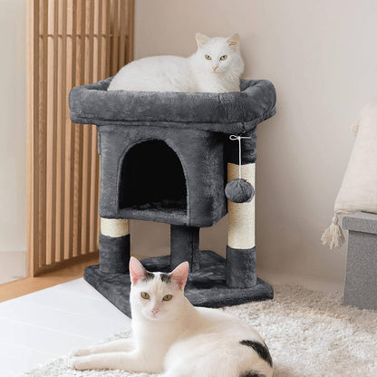 59Cm Basic Cat Tree Tower, Cat Scratching Post W/Oversized Perches, Condo and Hanging Ball, Cat Furniture Cat House for Cats Kittens Pets, Dark Grey