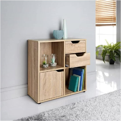 ® Cube Storage Unit 2 Cubes 2 Drawers Bookcase Wooden Storage Cabinets with Doors and Shelves Bookcases and Shelving Units Display Furniture Living Room Decor