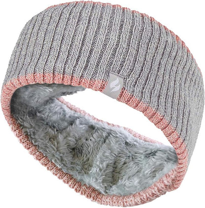 - Ladies Thick Cable Knitted Fleece Lined Thermal Winter Empty Skull Ear Warmer Headband (One Size, Ribbed Cloud Grey)