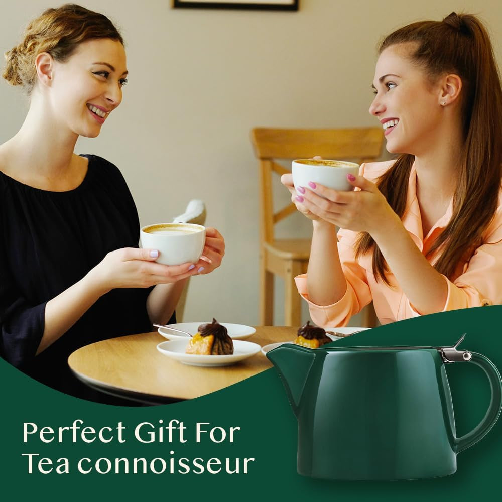 Porcelain Loose Leaf Teapot with Infuser, Strainer & Lid | Tea Pot for 2 People | Dark Green | Tea & Coffee Teapot, Tea Gift Sets - 500Ml/17 Oz