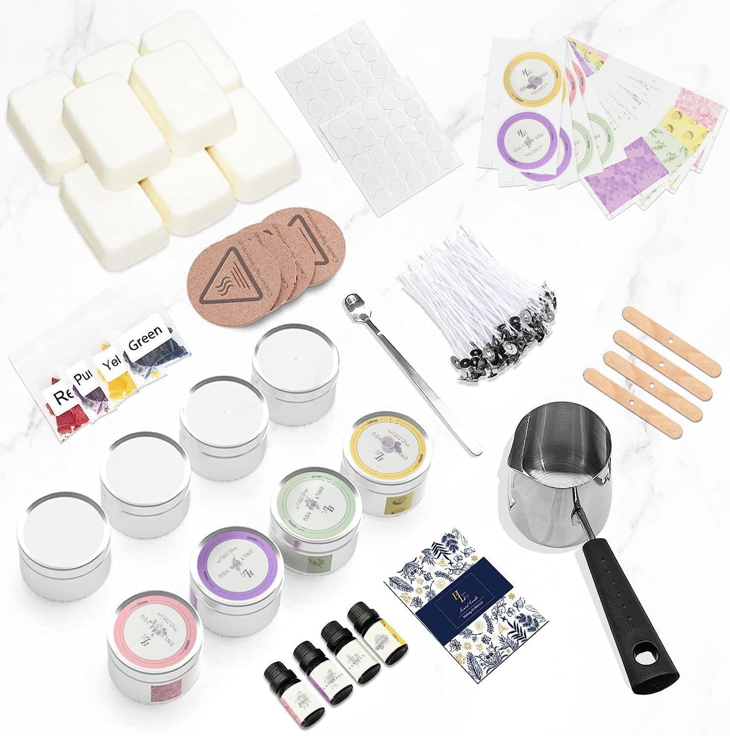 Candle Making Kits for Adults Beginners,Soy Wax for Candle Making,Candle Making Supplies Accessory,Make Your Own Candles,Melting Pot,Fragrance Oils,Candle Tins,Wicks,Dye Wax