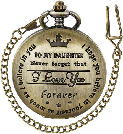 Engraved Pocket Watch to My Son/Grandson/Dad/Grandpa/Husband/Daughter I Love You Quartz Pocket Watches with Chain Best Gifts