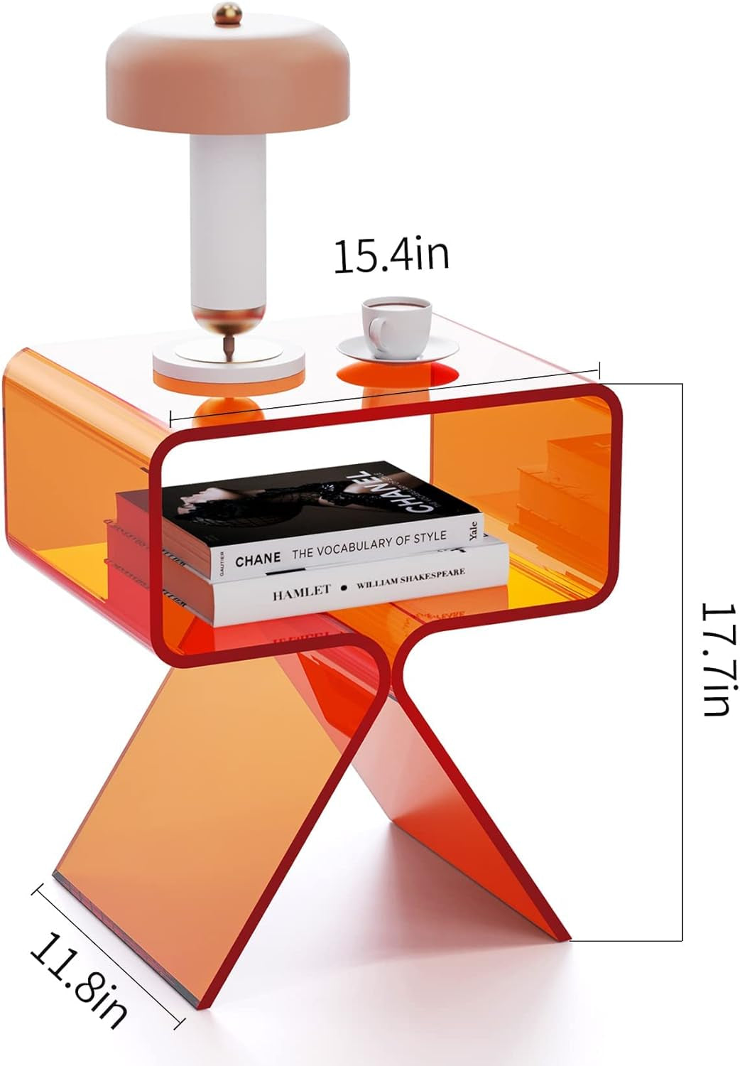 Acrylic Nightstand Side Table Modern Design Clear Home Decor Display End Table for Living Room (Orange)