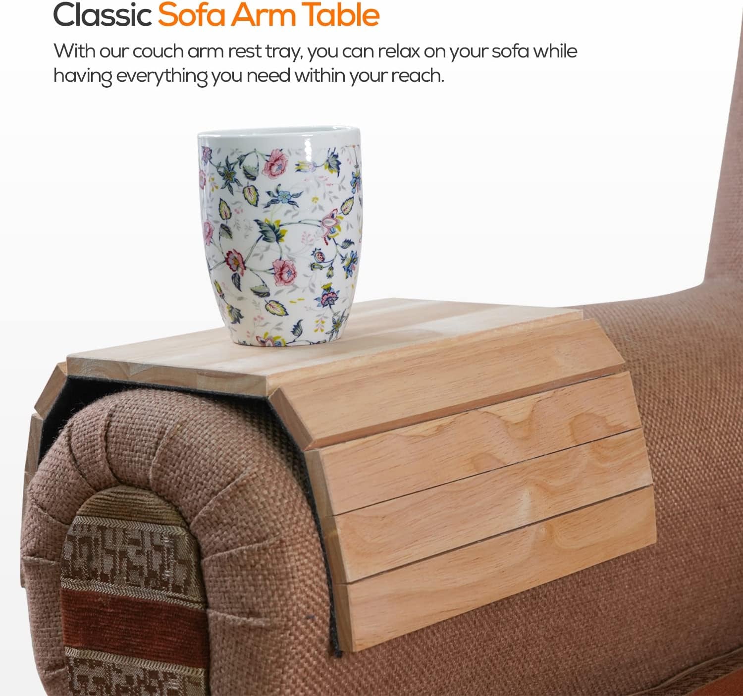 Wooden Sofa Arm Tray Foldable Sofa Tray Couch Armrest Table Flexible Arm Chair Tray Perfect for Drink Snacks, Magazine, and Remote