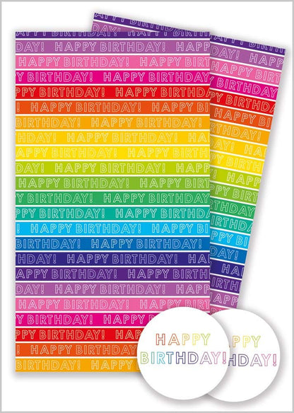 Cards Wrapping Paper 12370A"Rainbow Stripe" Gift Wrap Pack with 2 Sheets & 2 Tags, Plastic Free & Fully Recyclable, Multicoloured