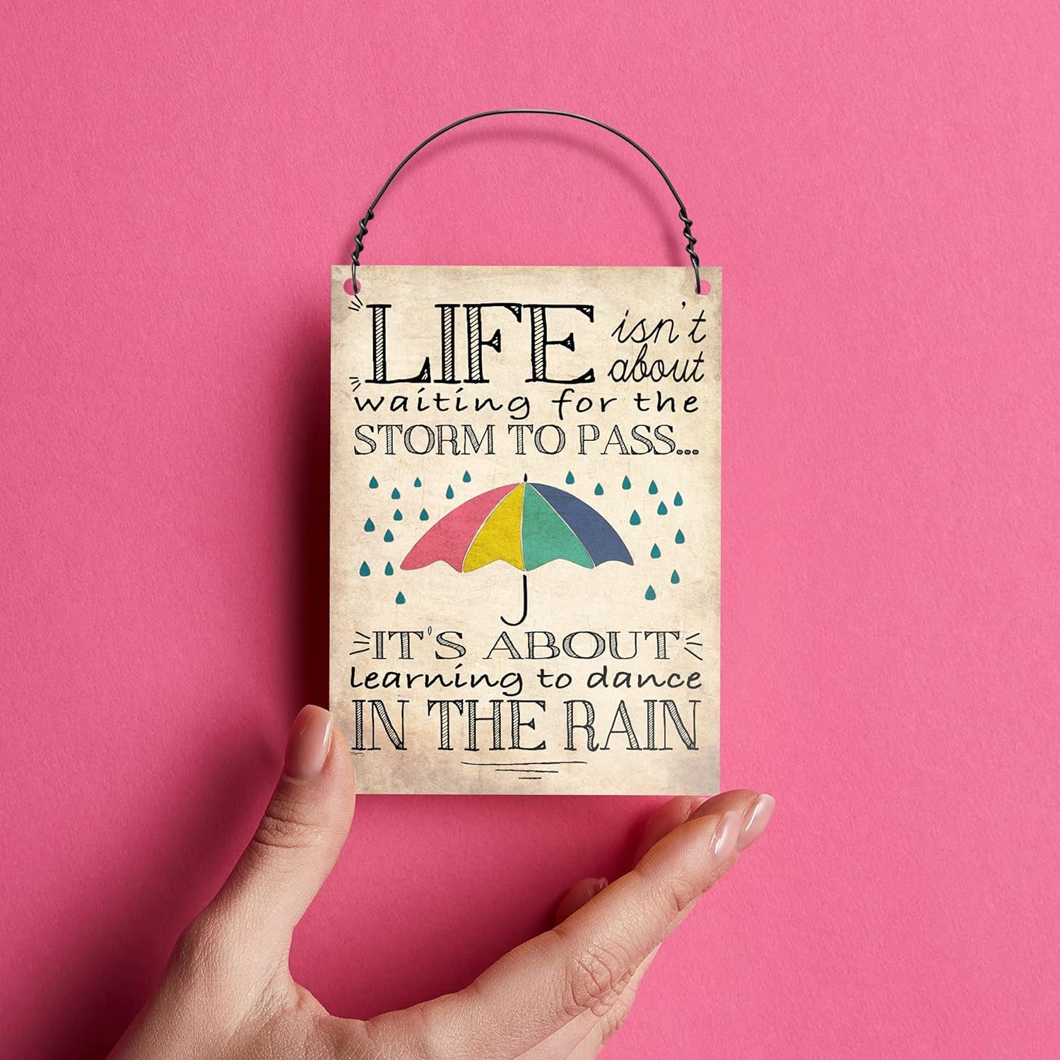 Life Isn'T about Waiting for the Storm to Pass Inspirational Quote Wall Metal Small Plaque Sign Friendship Gift Size 4X3 Inch