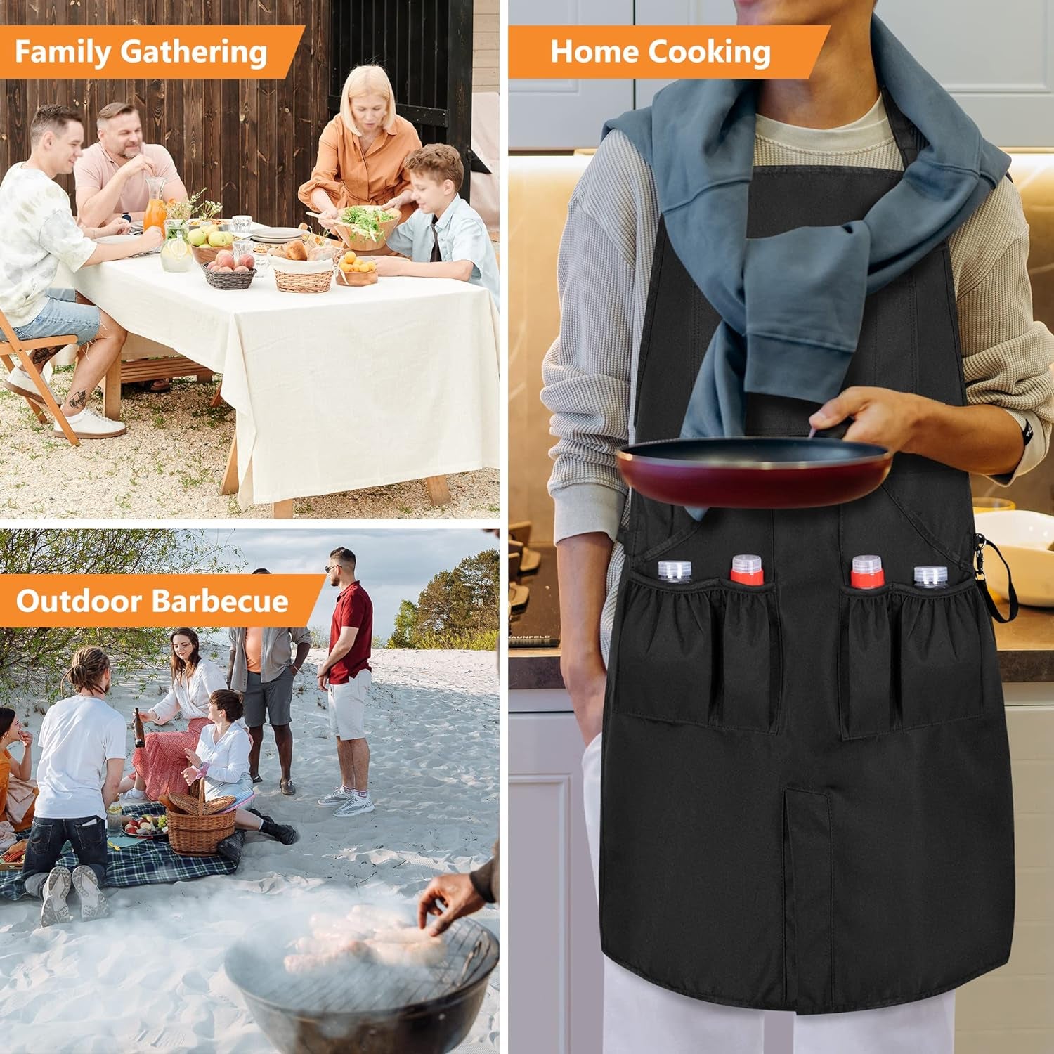 BBQ Grilling Apron, Cooking Aprons for Men with Pockets & Slit Hem, Kitchen Apron with Adjustable Neck & Waist Straps for Men & Women, Cooking Aprons for Chef, Painter, Carpenter (Apron Only)