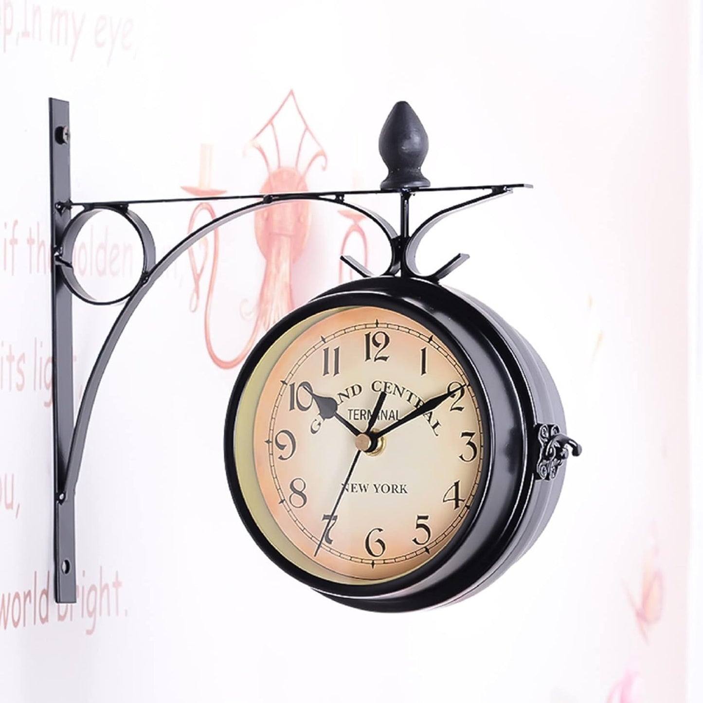 Antique Garden Clock - Double-Sided Waterproof Clock Non-Ticking Wall Mounted Clock with Bracket for Indoor and Outdoor