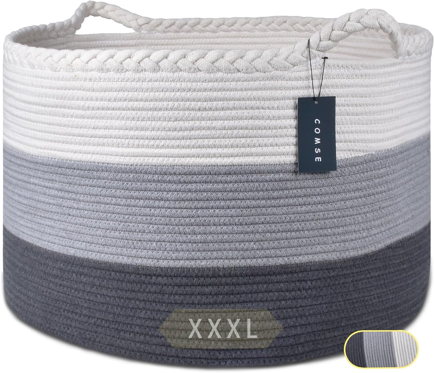 Extra Large Blanket Basket, Storage Basket, Rope Laundry Basket, 55 X 35 CM, Cotton Rope Basket, XXXL Laundry Basket, Toy Basket, Woven Basket, Clothes Baskets, White/Gray