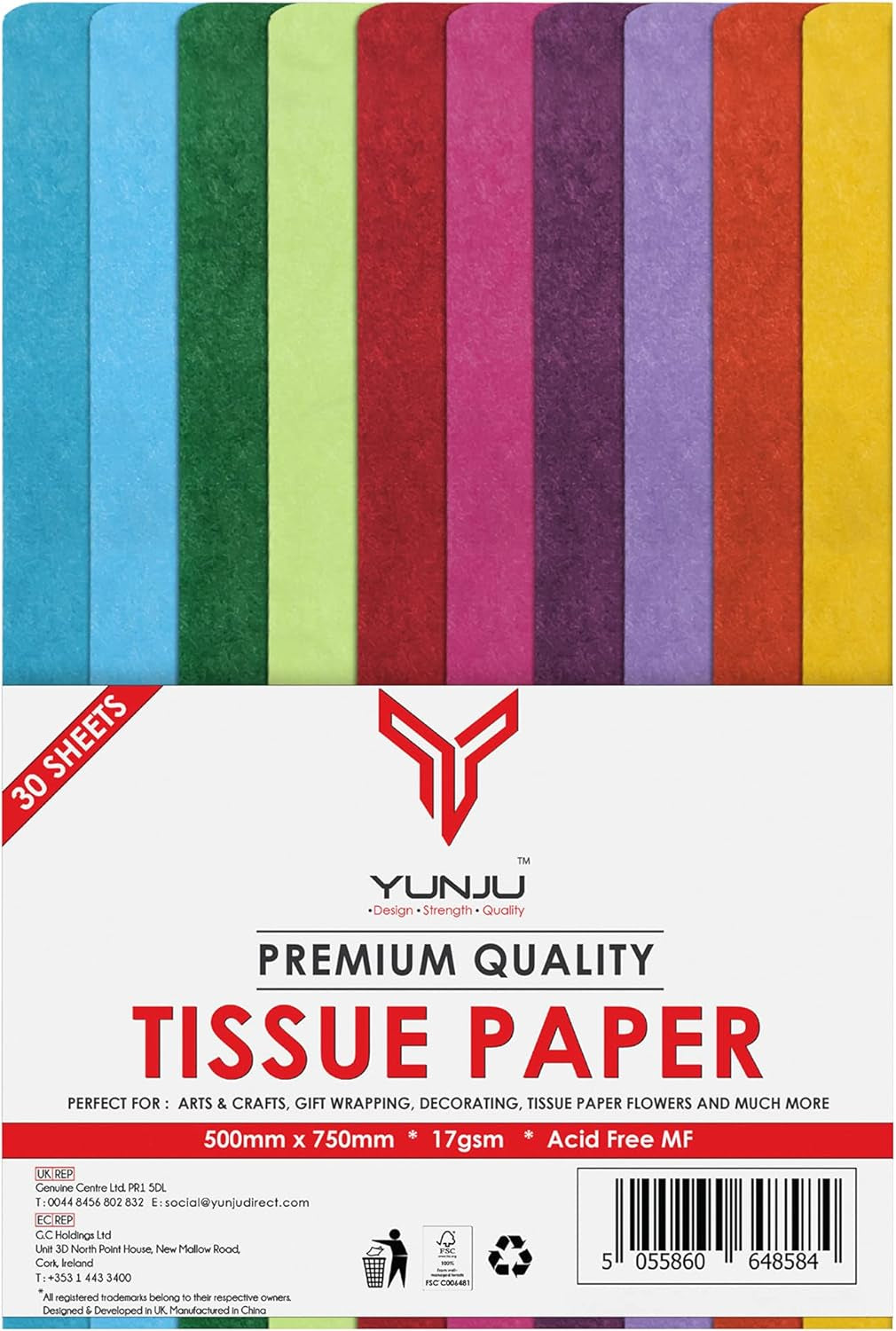 Multi Coloured Tissue Paper 30 Sheets,  Gift Wrap, MF and Acid Free, Large 20 X 30" Size, Wrapping Decorative Sketch and Cutting Paper for Art Craft & Packing