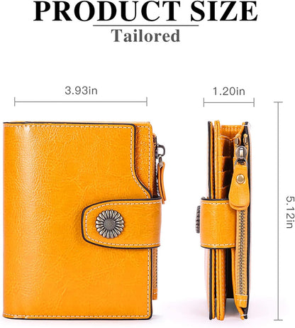 Small Women Wallet Genuine Leather RFID Blocking Bifold Small Purse with Zipper Pocket