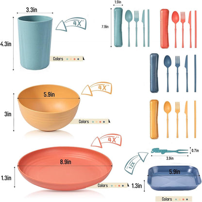 48Pcs Dinner Set for 4 - Camping Picnic Plates Bowls and Cutlery Set - Unbreakable Tableware - Microwave & Dishwasher Safe - Perfect for Camping, Picnic, RV, Dorm - Great for Kids, Elderly