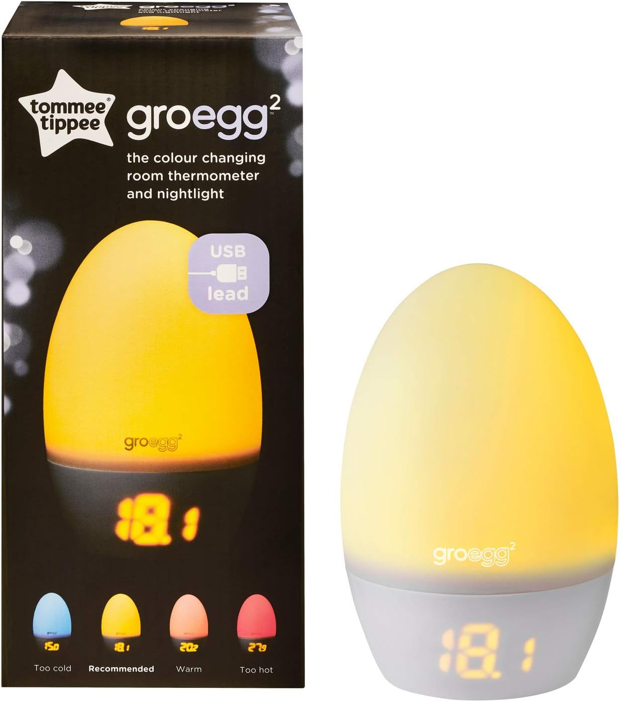 Groegg2 Digital Colour Changing Room Thermometer and Night Light, USB Powered