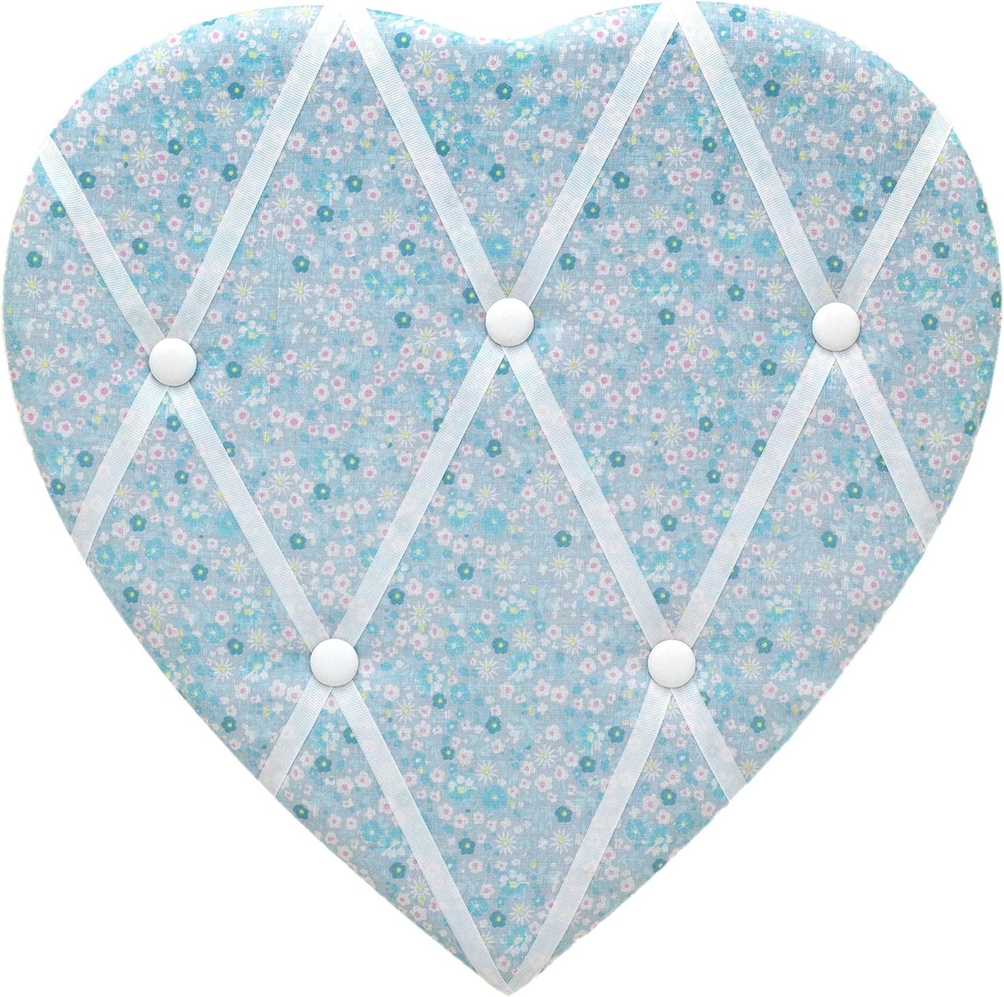 Blue Ditsy Floral Fabric Heart Padded Memo Notice Pin Board | Photo Memo Holder Display Board