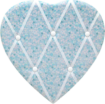 Blue Ditsy Floral Fabric Heart Padded Memo Notice Pin Board | Photo Memo Holder Display Board