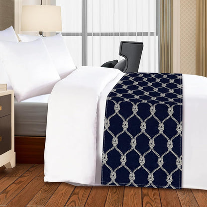 Rope Diamond Pattern Bed Runner, Navy Blue Modern Dustproof Decorative Bedding Runner Protection Bed Scarves for Hotel Home Guestrooms, 241X51Cm