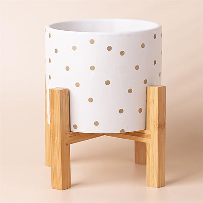 Ceramic Indoor Cachepot Planters, 23.5Cm Gold Dot with Stand