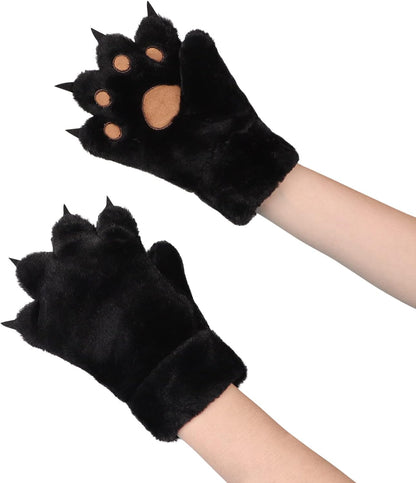 Women Girls Cat Bear Paw Claw Gloves Mittens Plush Warm Winter Animal Wolf Paw Handwear Cute Cartoon Claw Mittens with String Cosplay Party Halloween Christmas