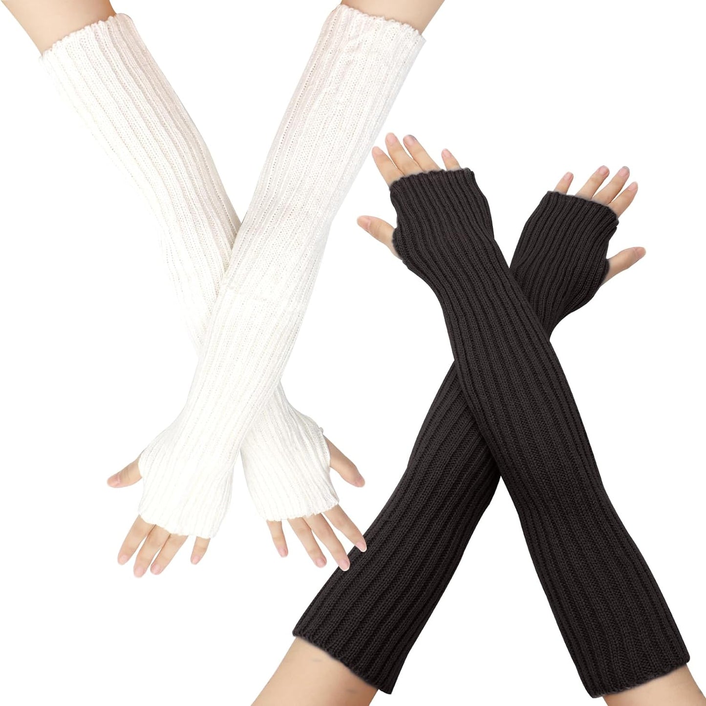 2 Pairs Long Sleeve Arm Warmers, 50Cm Fingerless Gloves, Winter Knitted Arm Sleeves for Women Girls, Wrist Warmers Arm Warmers Baggy