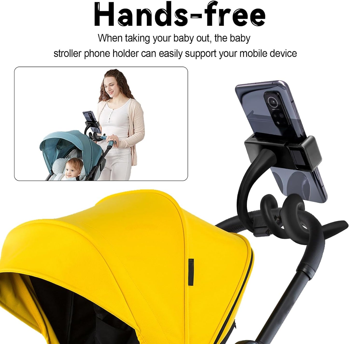 Pram Phone Holder Phone Holder for Pram Bike, Flexible Stroller Mobile Phone Holder Non Slip Phone Holder with Arm Grip Pram Mobile Phone Stand for Bike Baby Buggy Trolley Scooter Treadmill