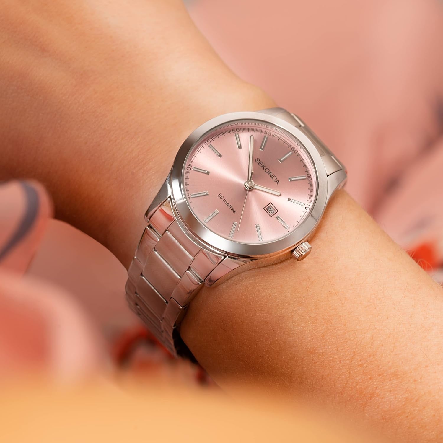 Taylor Ladies 34Mm Quartz Watch with Analogue Date Display, and Silver Stainless Steel Strap