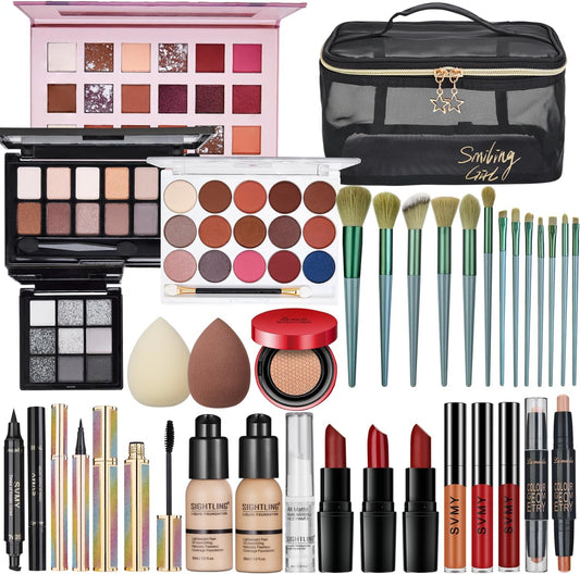 All in One Makeup Kit, Travel Makeup Kit, Makeup Kit for Women Full Kit, Makeup Gift Set for Women & Girls, Includes Foundation Eyeshadow Palette Lipstick Eyeliner Mascara Cosmetic Brush Set