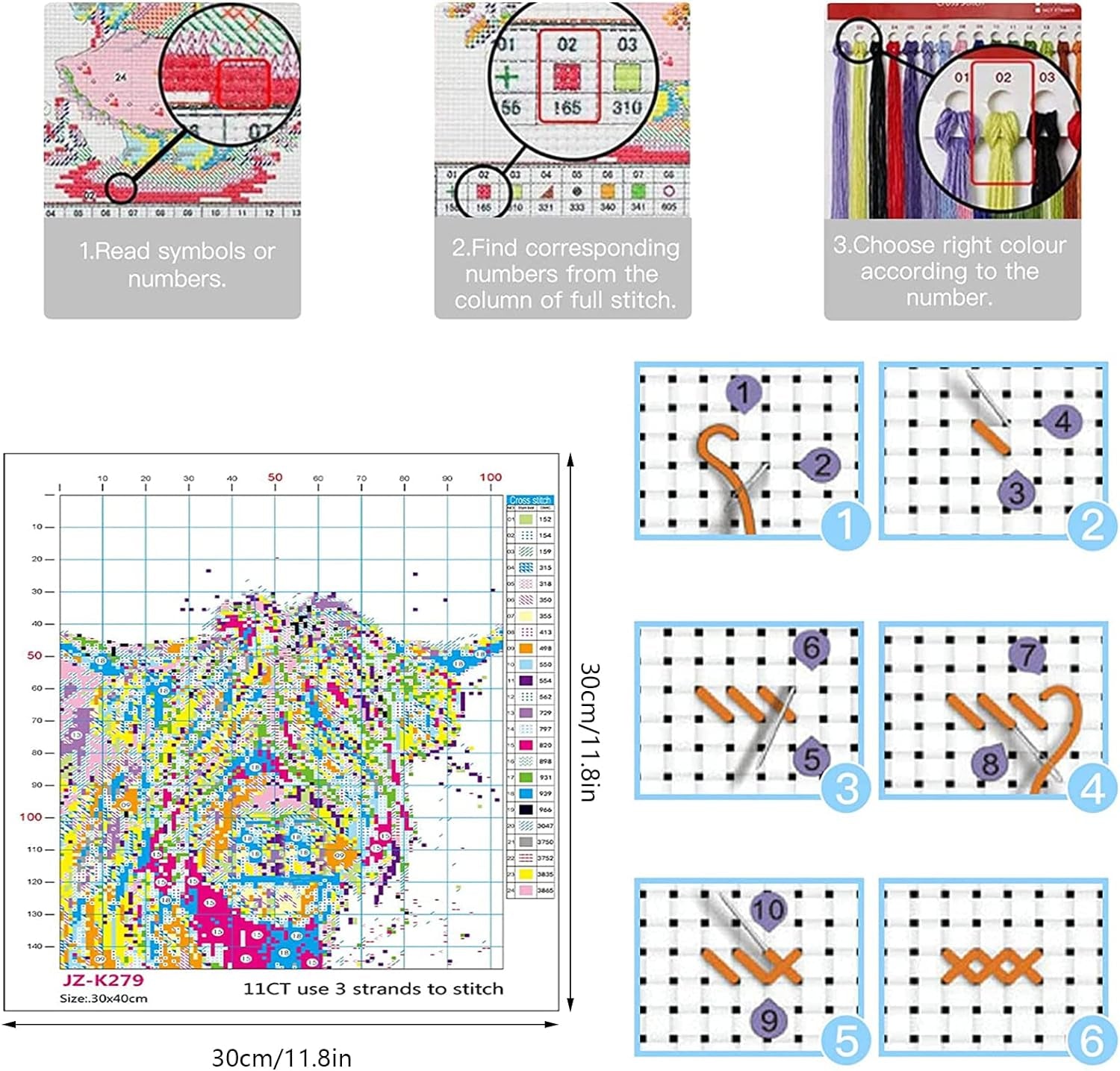 Embroidery Cross Stitch Kits for Beginners Adults, Pre-Printed Stamped Cute Bear Embroidery Kits 11CT Needlework Kit DIY Artwork for Adults Kids Girls Home Wall (Cow, 30X30Cm)