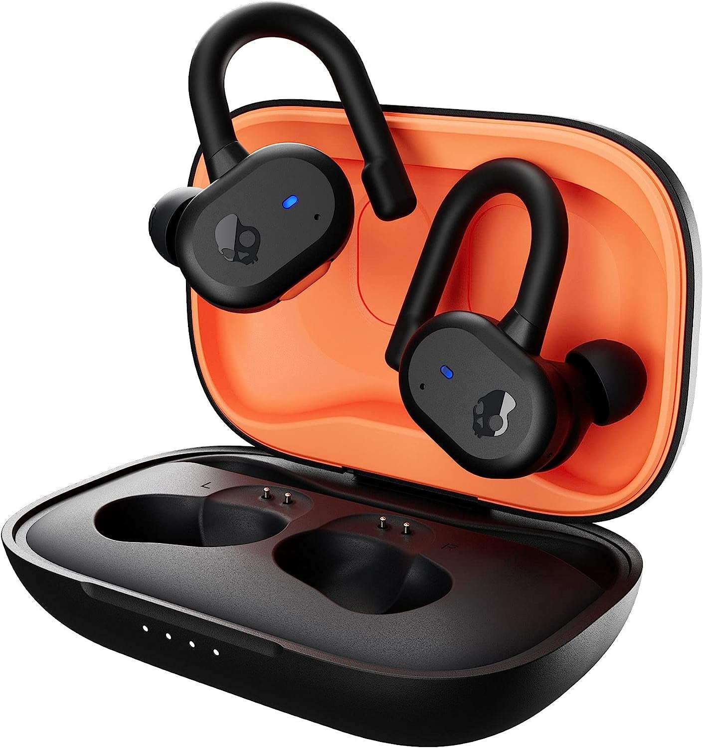 Push Active In-Ear Wireless Earbuds, 43 Hr Battery, Skull-Iq, Alexa Enabled, Microphone, Works with Iphone Android and Bluetooth Devices - True Black/Orange