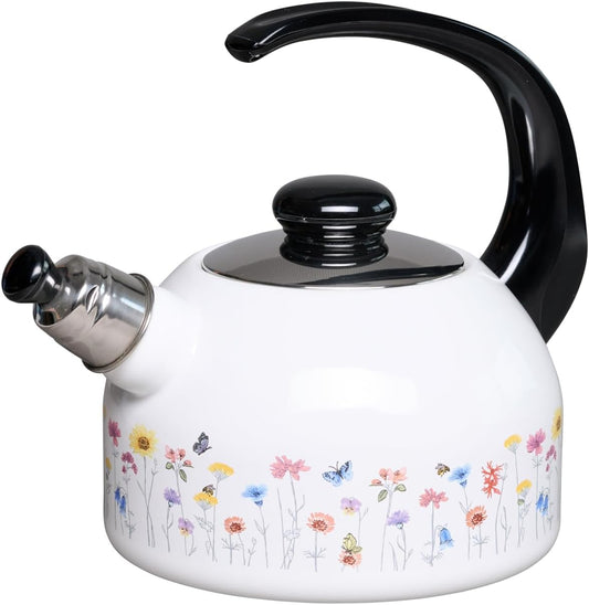 , 0543-070, Whistling Kettle plus 2L, Flora, Enamel, LWH 25.9 X 18.4 X 21.9 Cm, Base Diameter 16.7 Cm, Weight 1.195 Kg