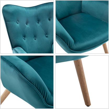 Armchair Living Room Chair, Velvet Accent Chair with Footstool Lounge Leisure Chairs, Reading Chair Bedroom Chair, Teal