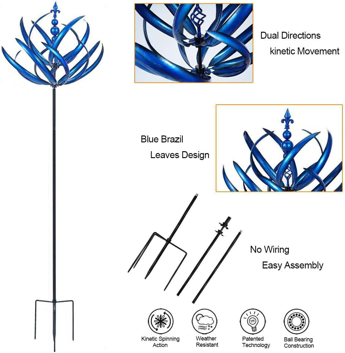 Wind Spinner Unique and Magical Kinetic Sculptures Windmill Wind Powered Garden Decor Gift Spinners Outdoor Metal Large for Yard Lawn Patio Garden Kinetic Sculptures Blue