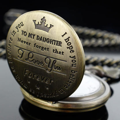 Engraved Pocket Watch to My Son/Grandson/Dad/Grandpa/Husband/Daughter I Love You Quartz Pocket Watches with Chain Best Gifts