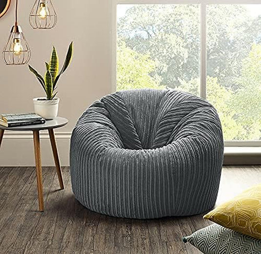 Jumbo Cord Beanbag Chair, Large in Plush, Great as Beanbag Lounger/Recliner (GREY)