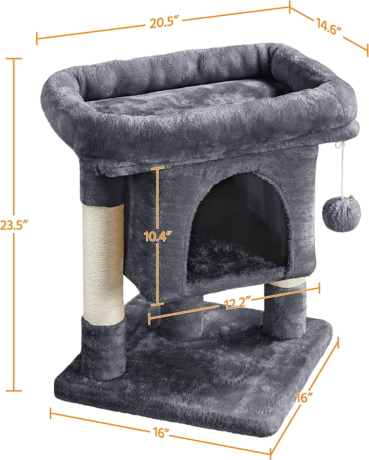 59Cm Basic Cat Tree Tower, Cat Scratching Post W/Oversized Perches, Condo and Hanging Ball, Cat Furniture Cat House for Cats Kittens Pets, Dark Grey