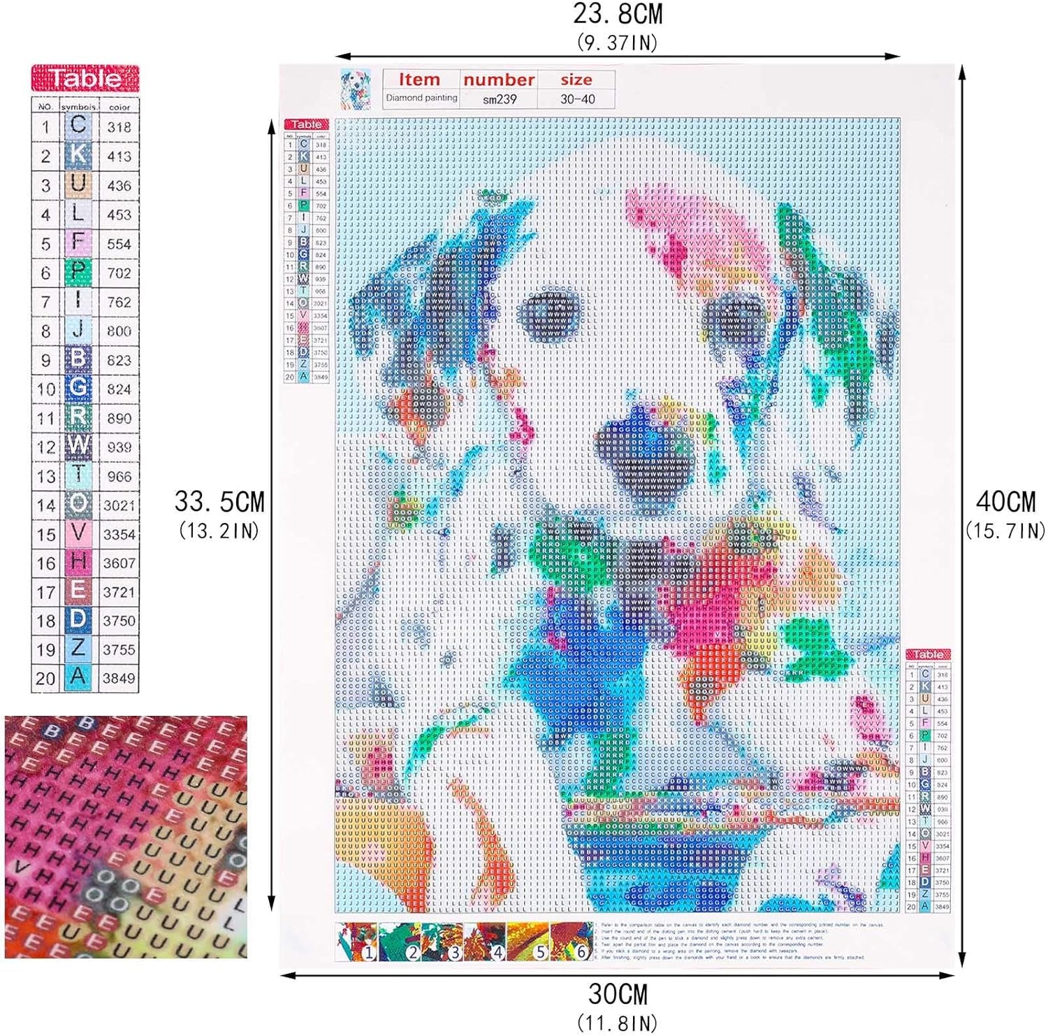 DIY 5D Diamond DIY Painting Kits with Number Kit Full Diamond Skull Rhinestone Embroidery Diamond Art Kits for Home Wall Decor Adults and Kids Puppy