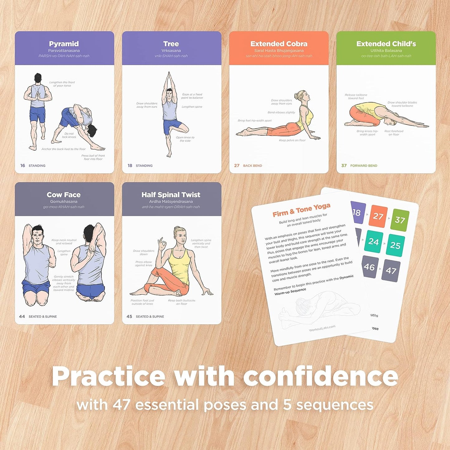 YOGA CARDS - Beginners: Professional Visual Study, Class Sequencing & Practice Guide with Essential Poses, Breathing Exercises & Meditation - Yoga Flash Cards/Yoga Deck with Sanskrit