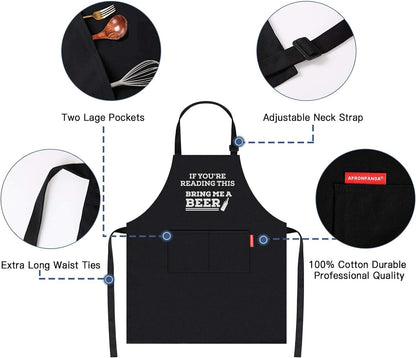 If You'Re Reading This Bring Me a Beer, Adjustable Barbecue Cotton Aprons for Men, Fathers Day Gifts for Dad Husband Boyfriend, Birthday Gifts for Men