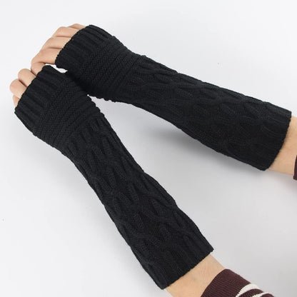 2 Pairs Winter Knitted Arm Gloves Warm Arm Sleeves Thermal Arm Warmers Long Fingerless Gloves with Thumb Holes Black and White