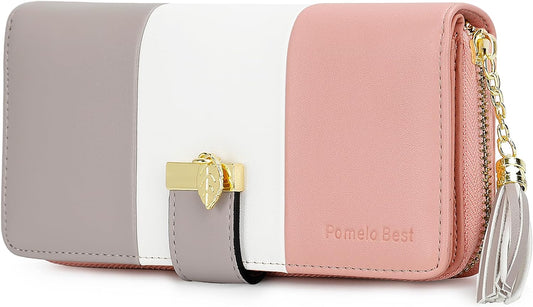 Womens Wallet RFID Blocking Large Capacity Long Purse with Multiple Card Slots Zipper Phone Coin Pocket