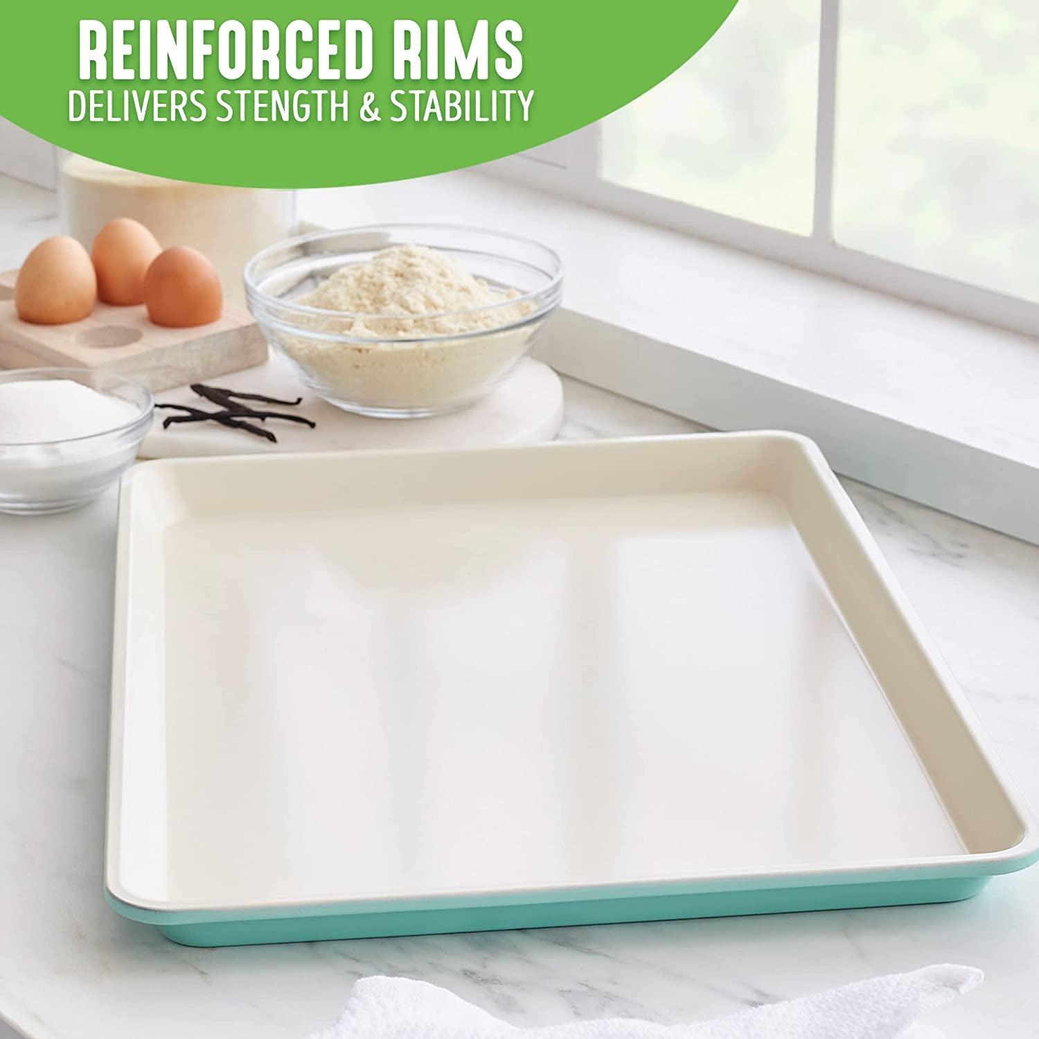 Healthy Ceramic Non-Stick 2-Piece Baking Tray Set, 33 Cm X 23 Cm Pfas-Free, Turquoise