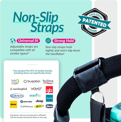 Stroller Organizer Non Slip Straps Stroller Caddy with Insulated Cup Holder, Stroller Bag for Phone, Pet Stroller Accessories, Universal Fits Uppababby Vista V2 Wonderfold Wagon, Doona and More