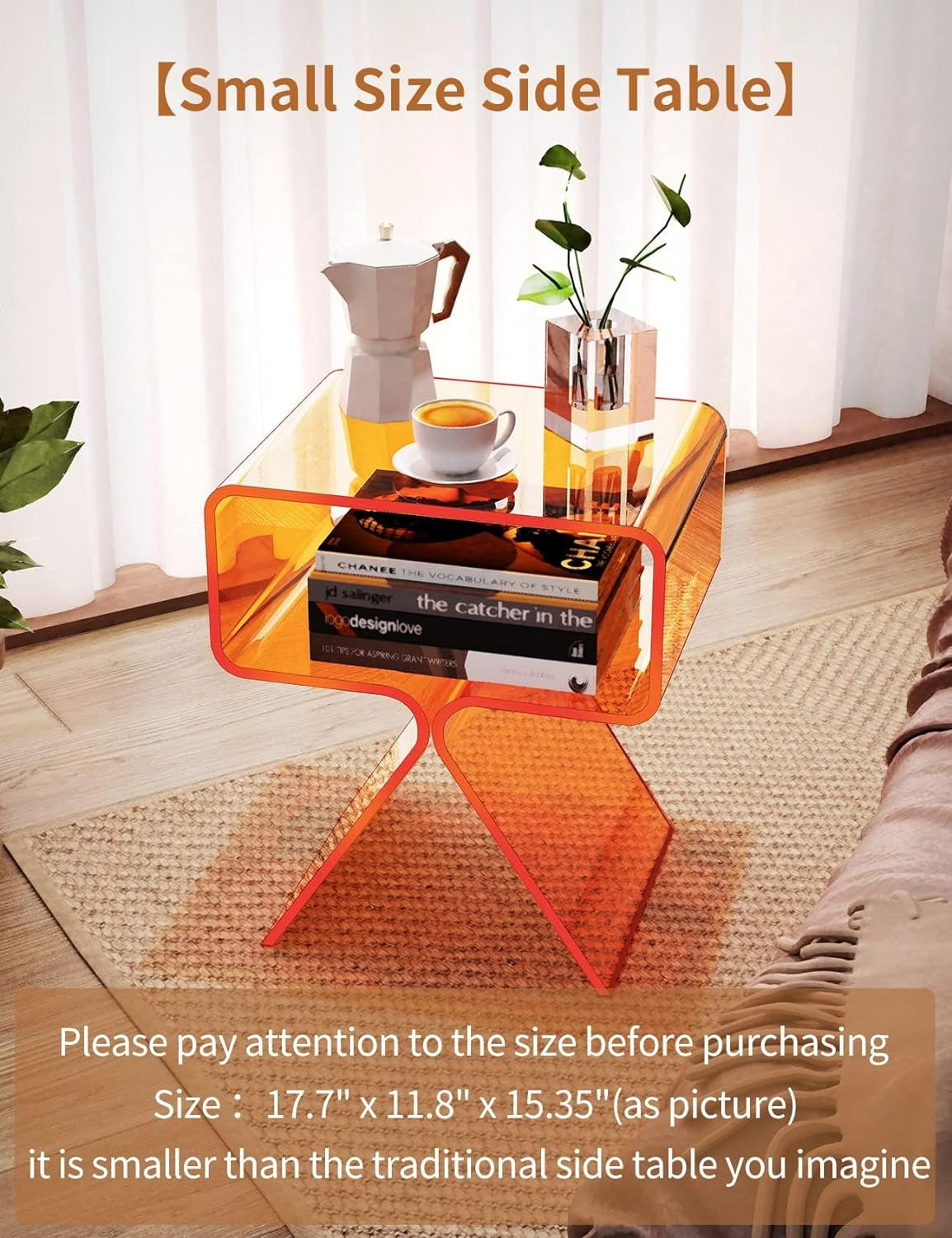 Acrylic Nightstand Side Table Modern Design Clear Home Decor Display End Table for Living Room (Orange)