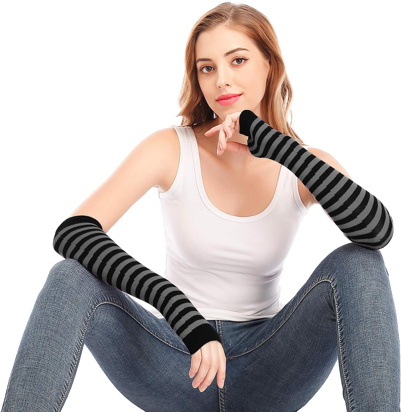 Punk Gothic Rock Long Arm Warmer Fingerless Gloves