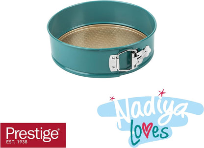 X Nadiya 23Cm Springform Cake Tins for Baking - Non Stick round 9 Inch Cake Tin, Dishwasher Safe Lightweight Steel Bakeware, Teal & Gold (Pack of 2)