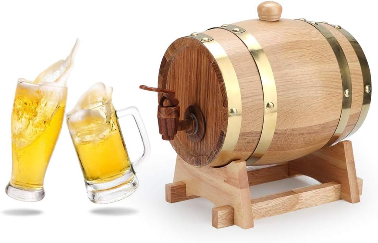 1.5L Oak Aging Barrel, Small Handcrafted Liquor Aging Barrel with Faucet and Stand, Liquor Dispenser, Aging Barrel for Whiskey, Bourbon, Wine, Tequila, Beer, Mixed Cocktail