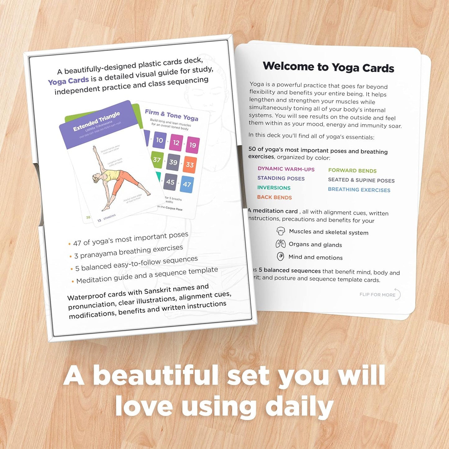 YOGA CARDS - Beginners: Professional Visual Study, Class Sequencing & Practice Guide with Essential Poses, Breathing Exercises & Meditation - Yoga Flash Cards/Yoga Deck with Sanskrit