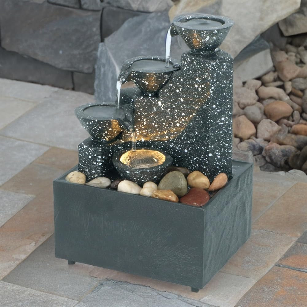 Well Being Tabletop Cascading Water Fountain - Four Bowls Zen Feng Shui Indoor Relaxation Water Feature