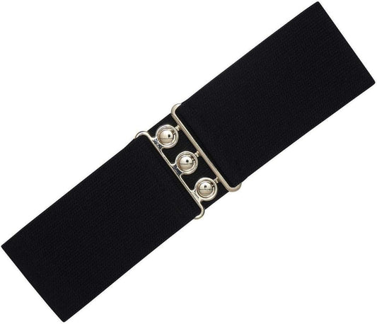 Retro Vintage Belt | Elastic Belt Women'S Accessories | 50S Nurse Belt | Stretchy Belt with Silver Buckle & Clasp | Waist Belt for Dress | Wide Belt Design | Elasticated Belt for Women