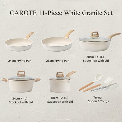 Nonstick Pots and Pans Set, Granite Kitchen Cookware Sets, Non Stick Natural Stone Cooking Set with Frying Pans,Suitable for All Stoves Include Induction (11Pcs White Granite Set)